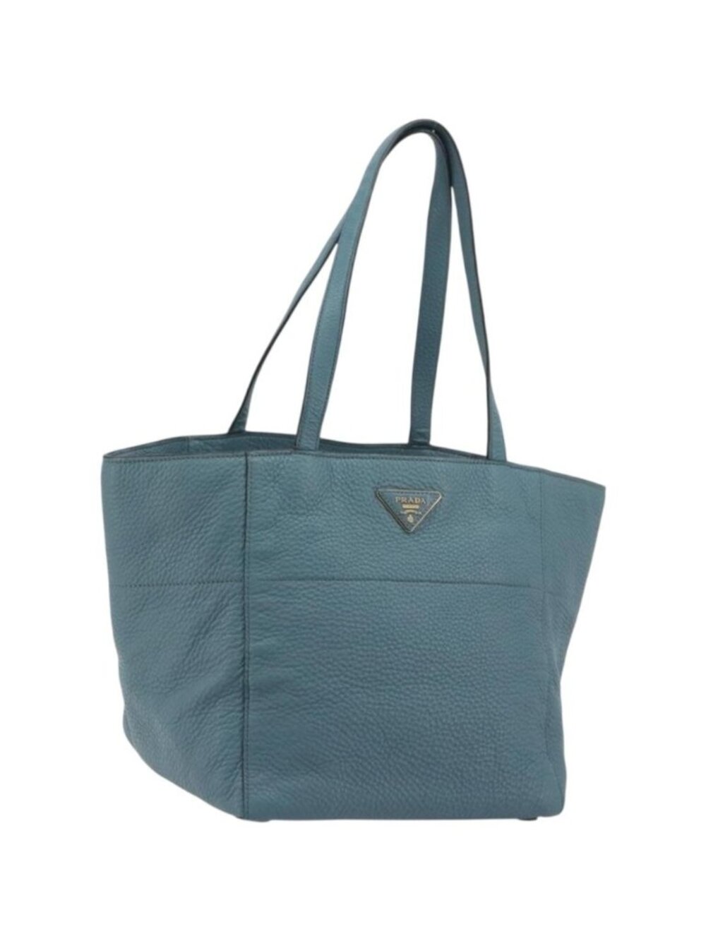 PRADA Tote Bag Leather Light Blue Gold Tone